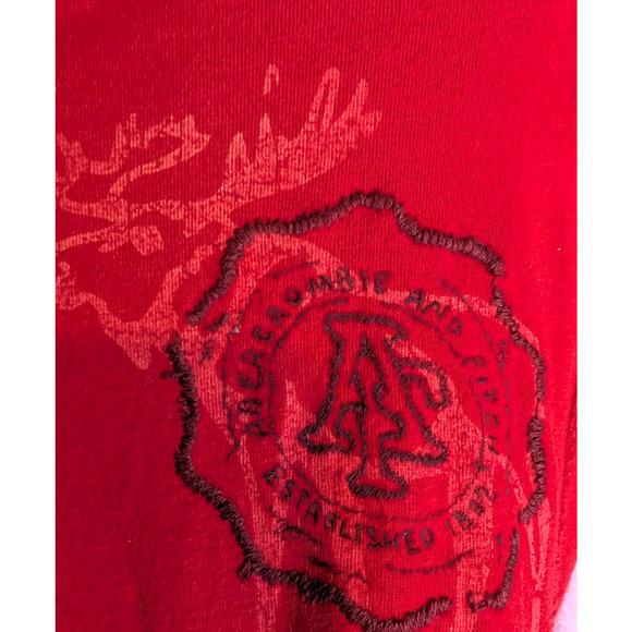 VTG Y2K Mens Red Abercrombie & Fitch Moose Logo Long Sleeve Muscle Fit Tee MED - Picture 6 of 9
